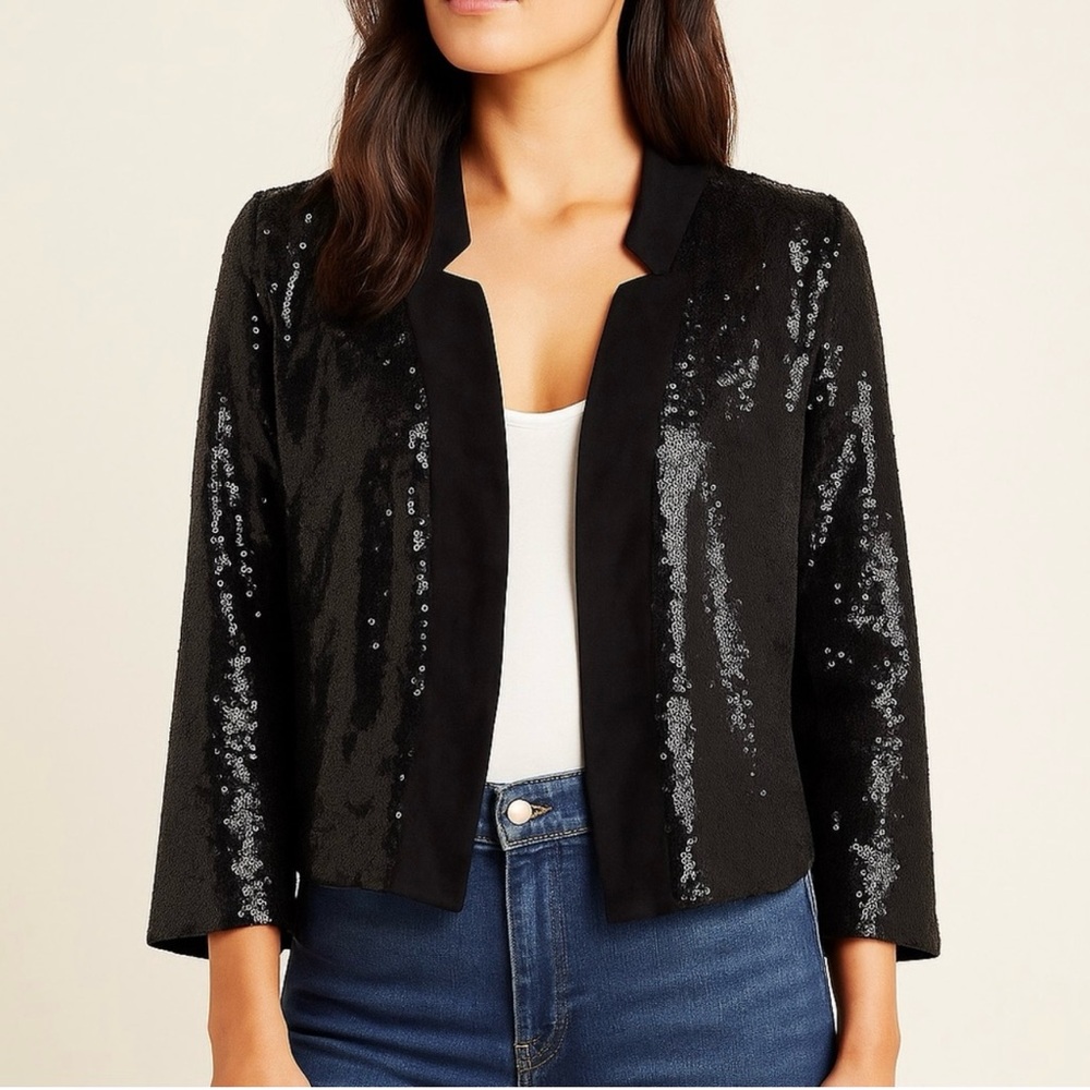Anthropologie Maeve Black Sequin Women's Jacket PS NWT Petite